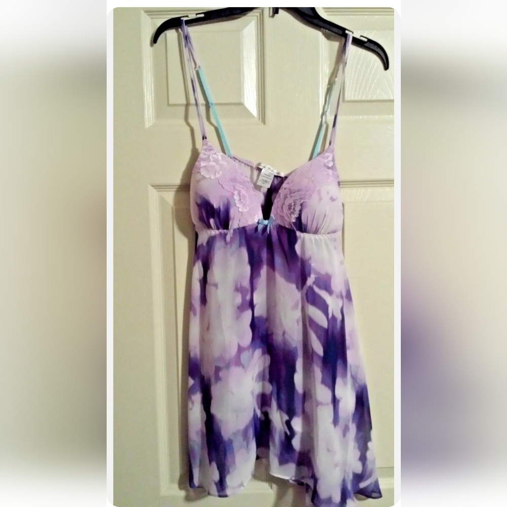 New! Women's Linea Donatella 2 Piece Teddy Lingerie Set Violet Floral Large